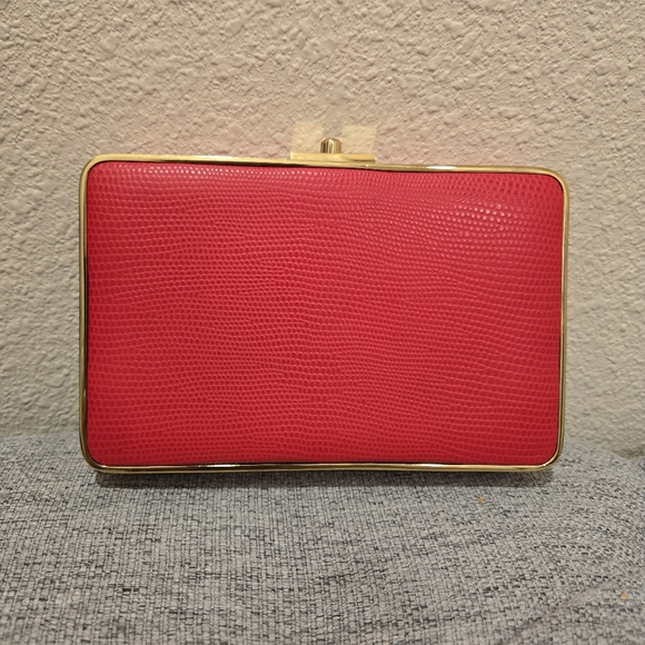 Henri Bendel Red Party Starter Box Clutch With Gold Chain